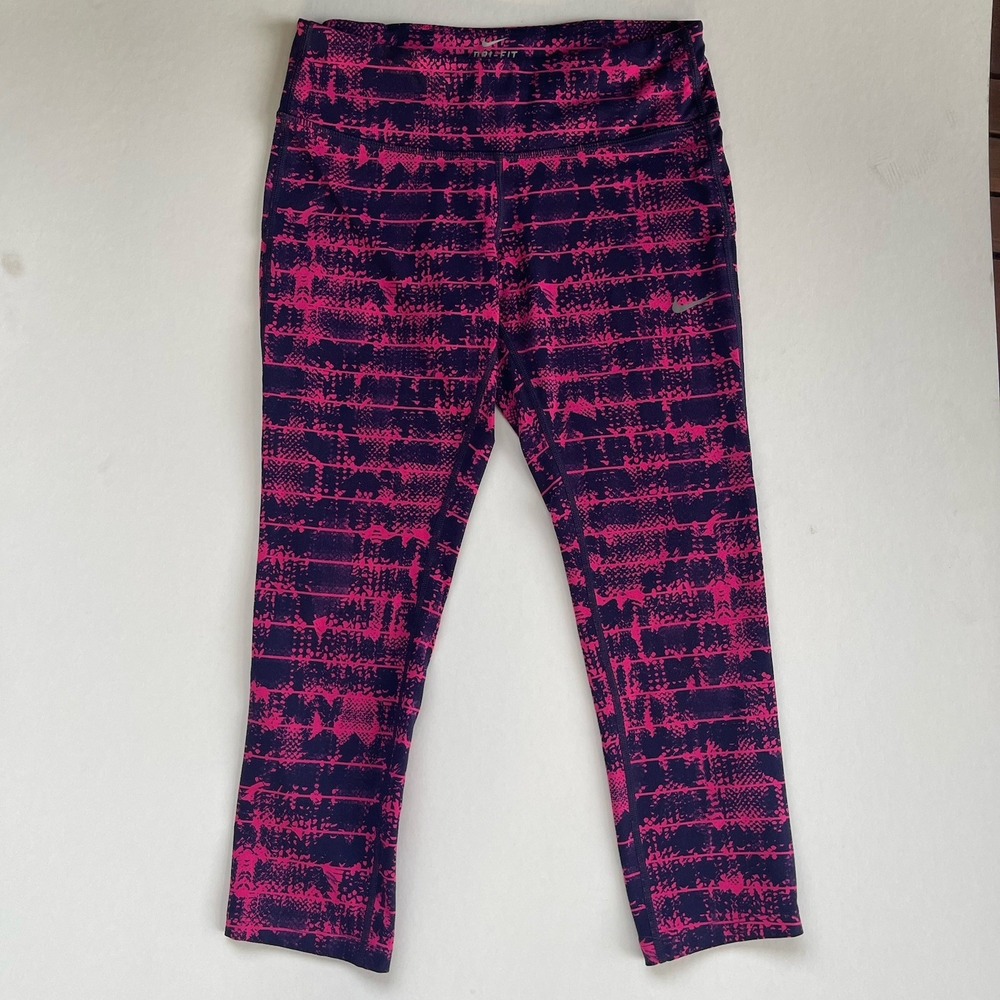 Nike Leggings Women Small Dri Fit Printed Epic Run Crop Running Yoga Pink Navy